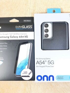 DuraGlass Screen Protector & onn. Rugged Phone Case for Samsung Galaxy A54 5G